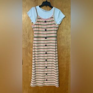 2 pc girls white shirt and striped dress